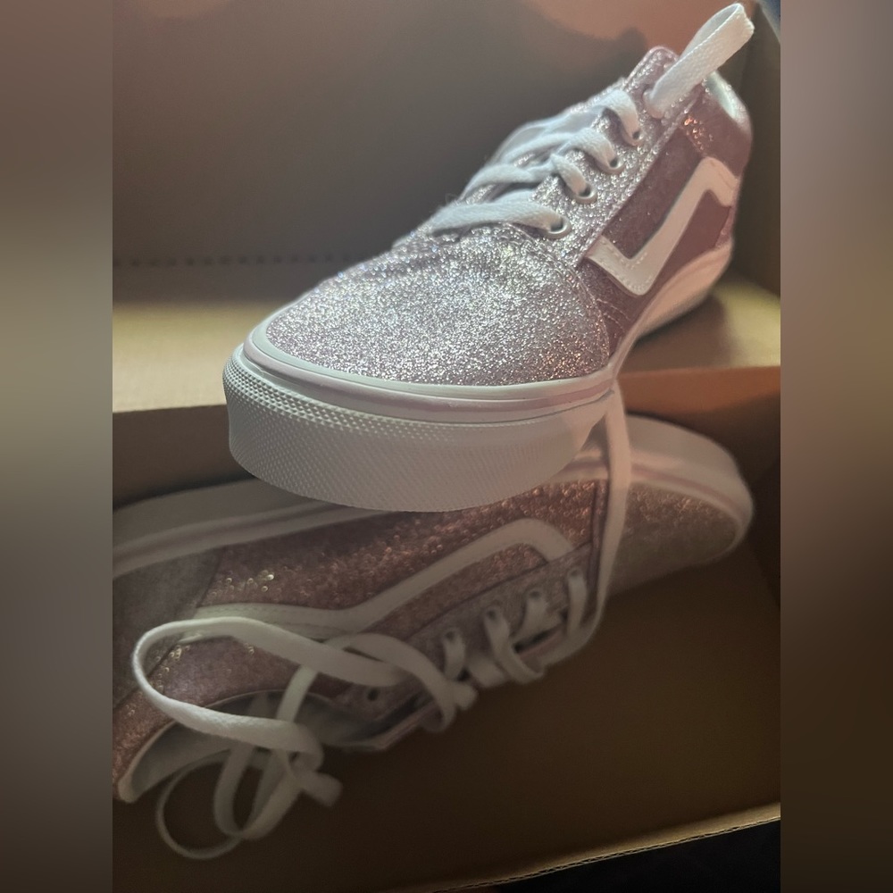 COPY - Old skool glittery pink n white vans